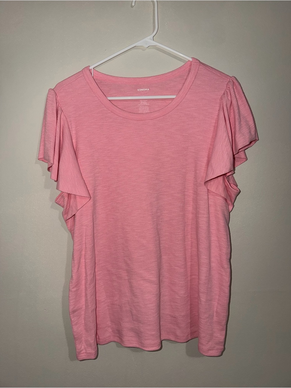 Sonoma Women’s XL Pink Ribbed Flutter Sleeve Casual Top